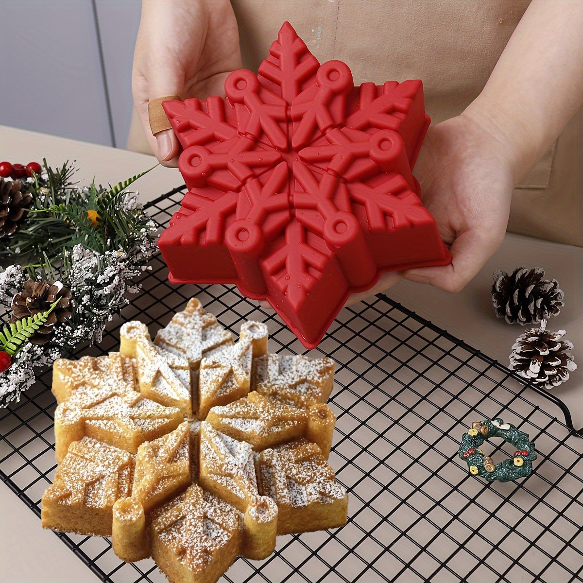 Large Snowflake Silicone Baking Mold - Hexagon Shaped, Oven Safe for Christmas Cakes & Pastries, Kitchen Essential