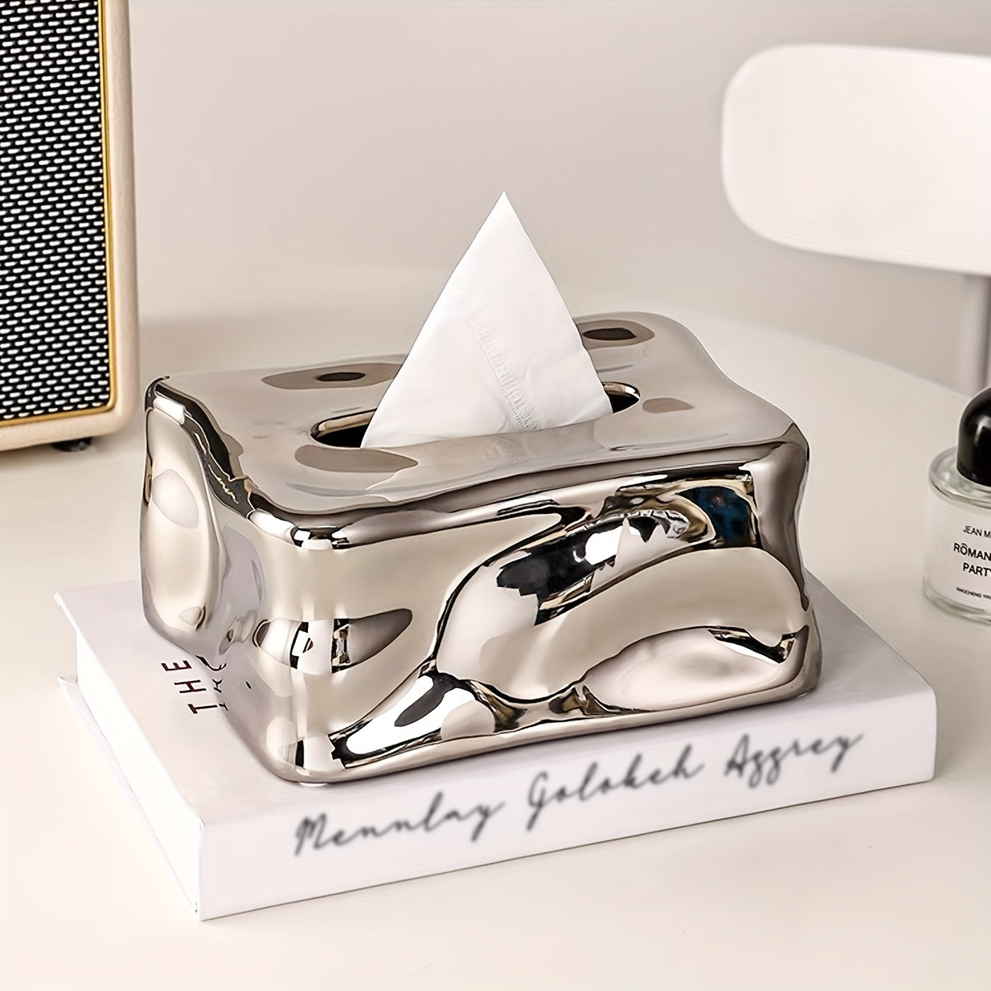 1pc Ceramic Tissue Box, Tissue Box Cover, Napkin Dispenser Container, Creative Tissue Holder, Tissue Storage Box For Bathroom Living Room Bedroom Vanity Countertop, Home Decor, Bathroom Accessories