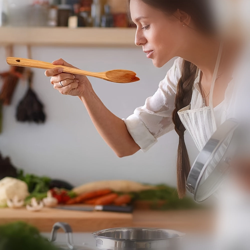 1pc Heart-Shaped Bamboo Wooden Spoon - Unique Rustic Kitchen Tool for Stirring, Serving & Cooking - Perfect Gift for Mother's Day, Valentine's Day, Mom, Girlfriend