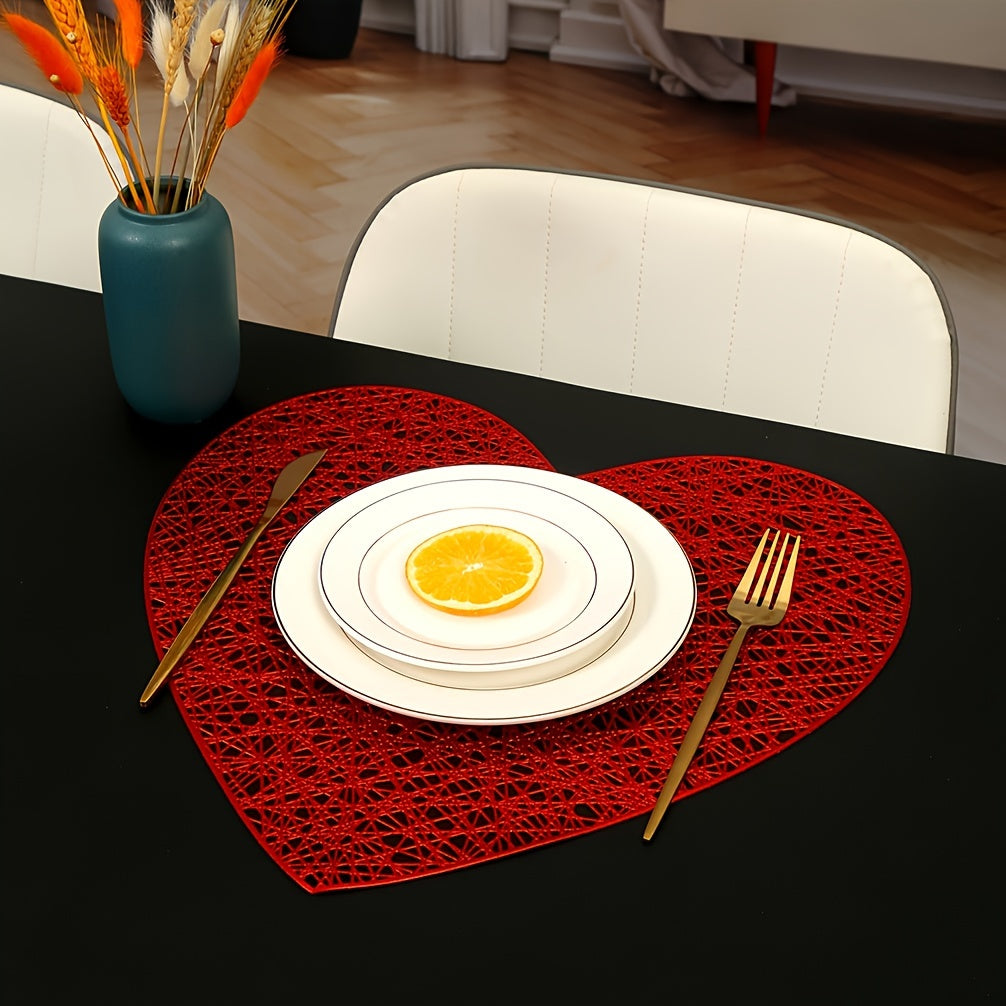 4/6/8pcs Heartfelt Love Pad Placemats - Place Mats for Romantic Home Decor, Dining Table, Banquets, and Special Events - Soft, Heart-Shaped, and Durable Table Supplies for Valentine's Day Decor and Everyday Use