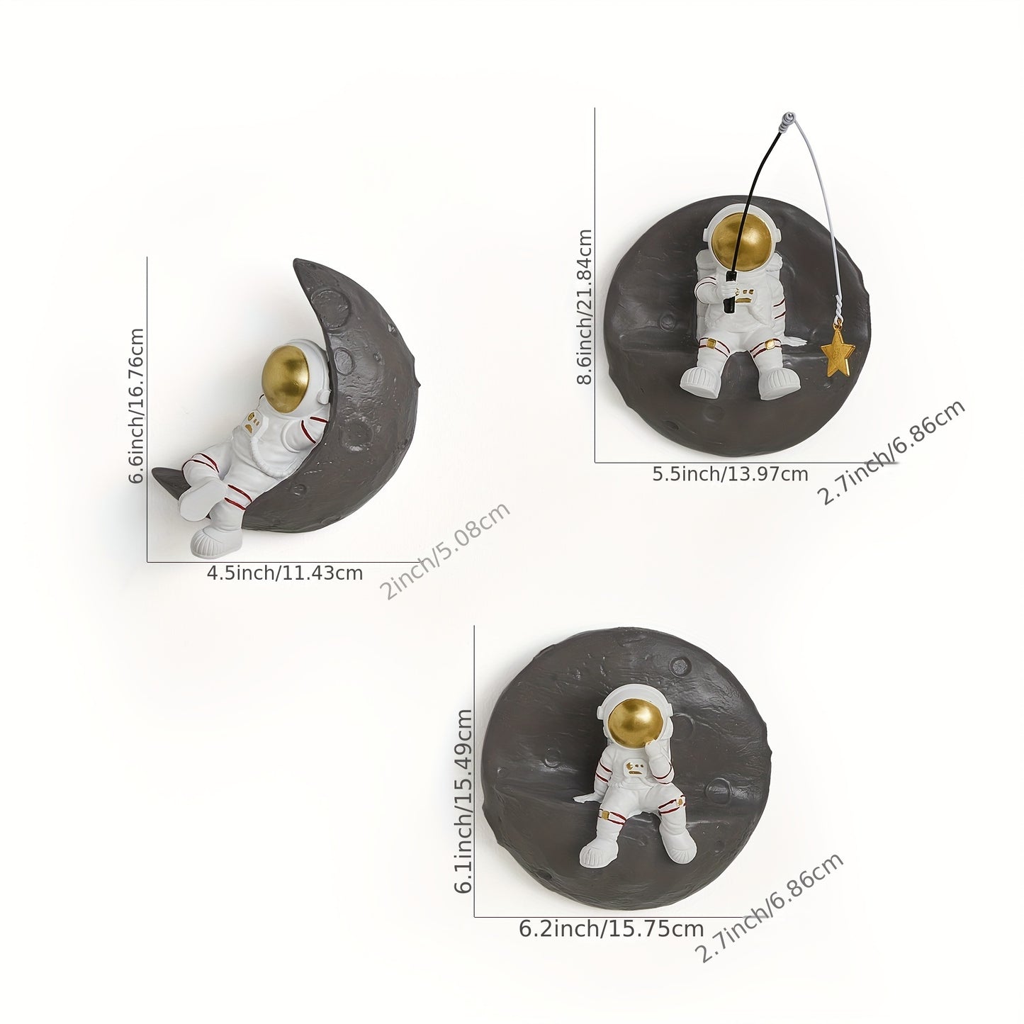 3 Pcs 3D Astronauts Wall Sculpture Decor for Modern Home Outer Space Theme Wall Decor