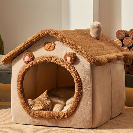 1pc Cozy Cat Cottage - Soft, Warm, Removable, Washable, Comfortable Polyester Pet Bed House for Cats and Small Dogs - Perfect Winter Nest for Your Furry Friend