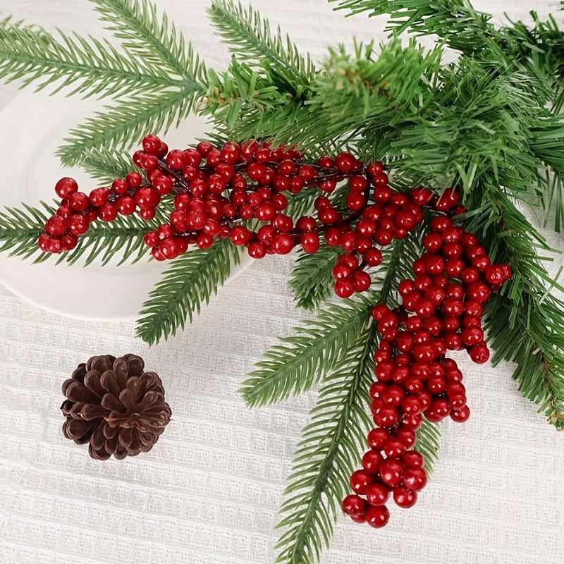 Red Artificial Berries for Christmas Tree Decor, DIY Crafts & Festive Ornaments - Durable Plastic, Ideal for Teens and Up