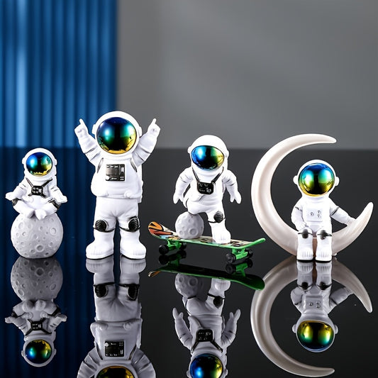 4pcs astronaut statues plus 1 skateboard, astronaut decoration for desktop, astronaut decoration for living room TV cabinet, room decoration, home