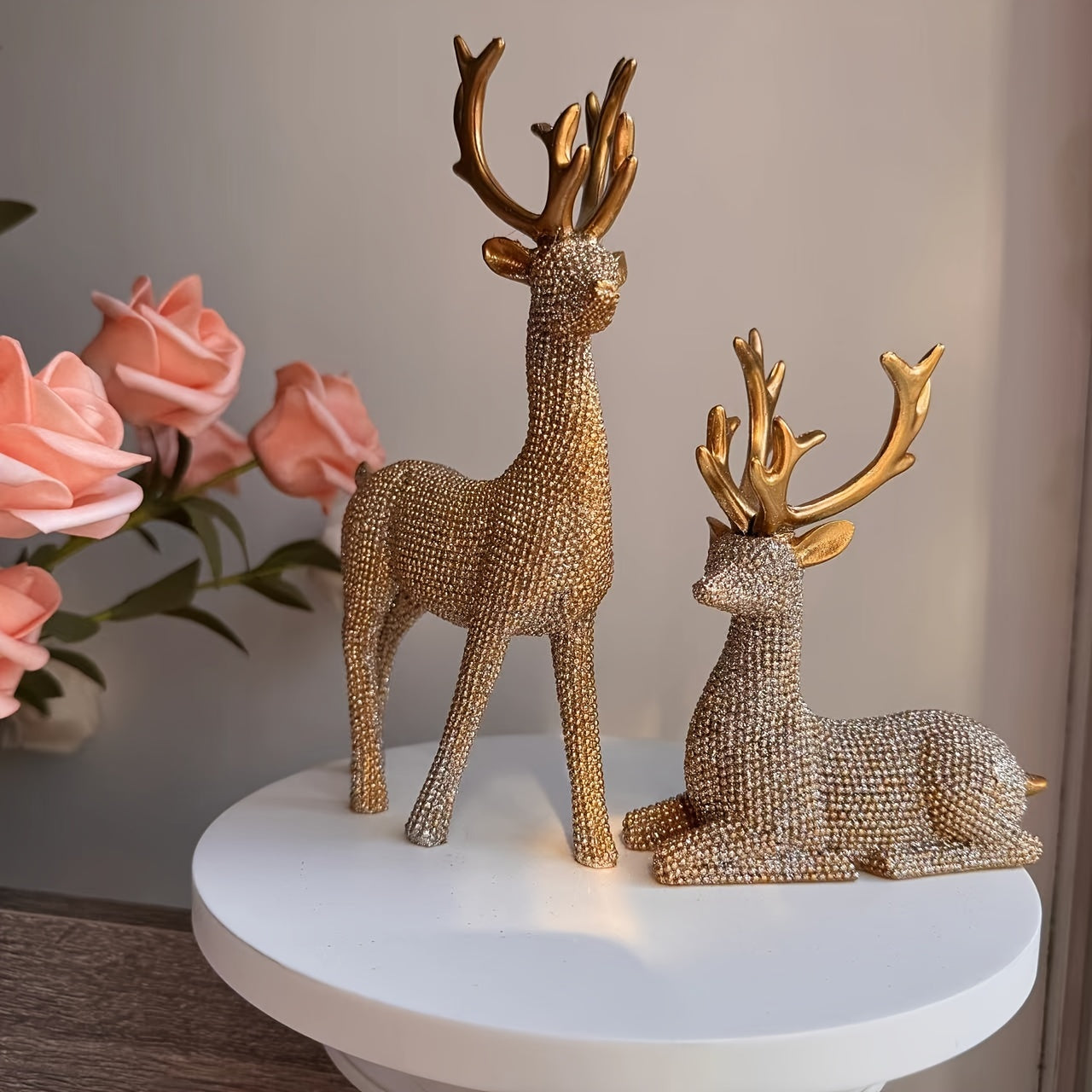 2pcs Reindeer Statue Set - Versatile Indoor/Outdoor Christmas & New Year Decor, Resin Reindeer Figurines for Home & Office Desk Display, Perfect Holiday Gift Idea, Christmas Decor