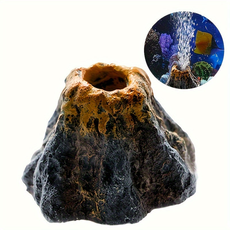 Aquarium Volcano Air Stone Decoration - 1pc Bubble Aerator for Fish Tank, ABS Volcanic Bubbler with Aeration Stone, Fish Tank Oxygen Accessories for Small Tanks, No Hose, Power-Free