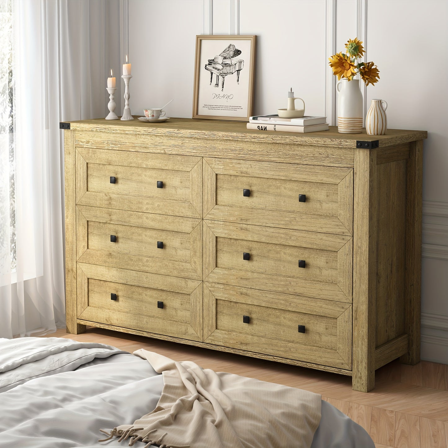 Dreserfor Bedroom With 6 Drawers. Modem Wide Wooden Doset Dreser Chest Storage 0roanizer For Liyno Room EhinwavHome 0fice Rom Decr Home Decor Fal DecorBedrom Dec