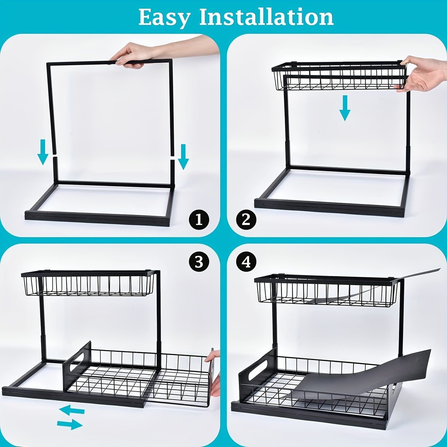 Under Sink Organizer, Pull Out Cabinet Organizer 2 Tier Slide Out Sink Shelf Cabinet Storage Shelves, Under Sink Storage For Kitchen Bathroom Cabinet