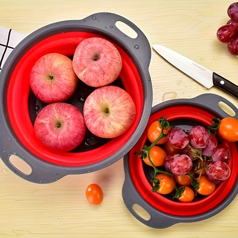 Collapsible Colander Set of 2 Silicone Round Foldable Strainer Kitchen Sink Strainer Set and Fruit Basket- 1 large 1 small Perfect for Draining Pasta, Vegetable and Fruit - Home Essentials