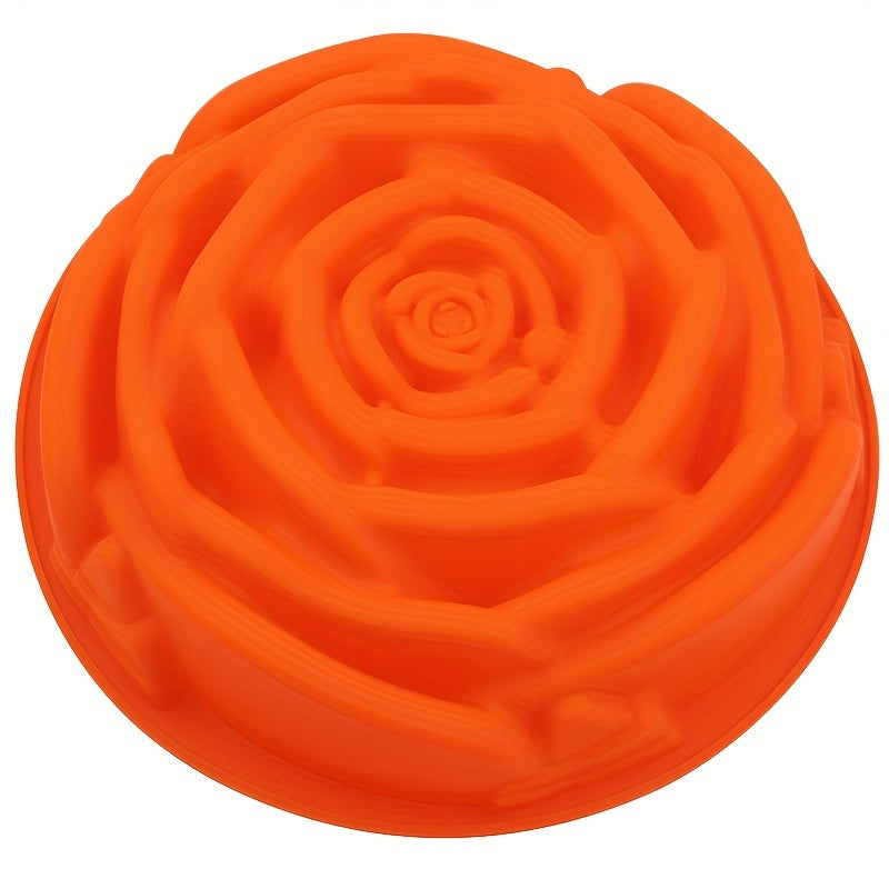 1pc 9.45'' Large Rose Flower Birthday Cake Mold - Flexible Silicone Cake Baking Pan for Anniversary, Loaf, Muffin, Brownie, Cheesecake, Tart, Pie, Flan, Bread and More - Non-Stick, Easy Release, Dishwasher Safe, and Heat Resi