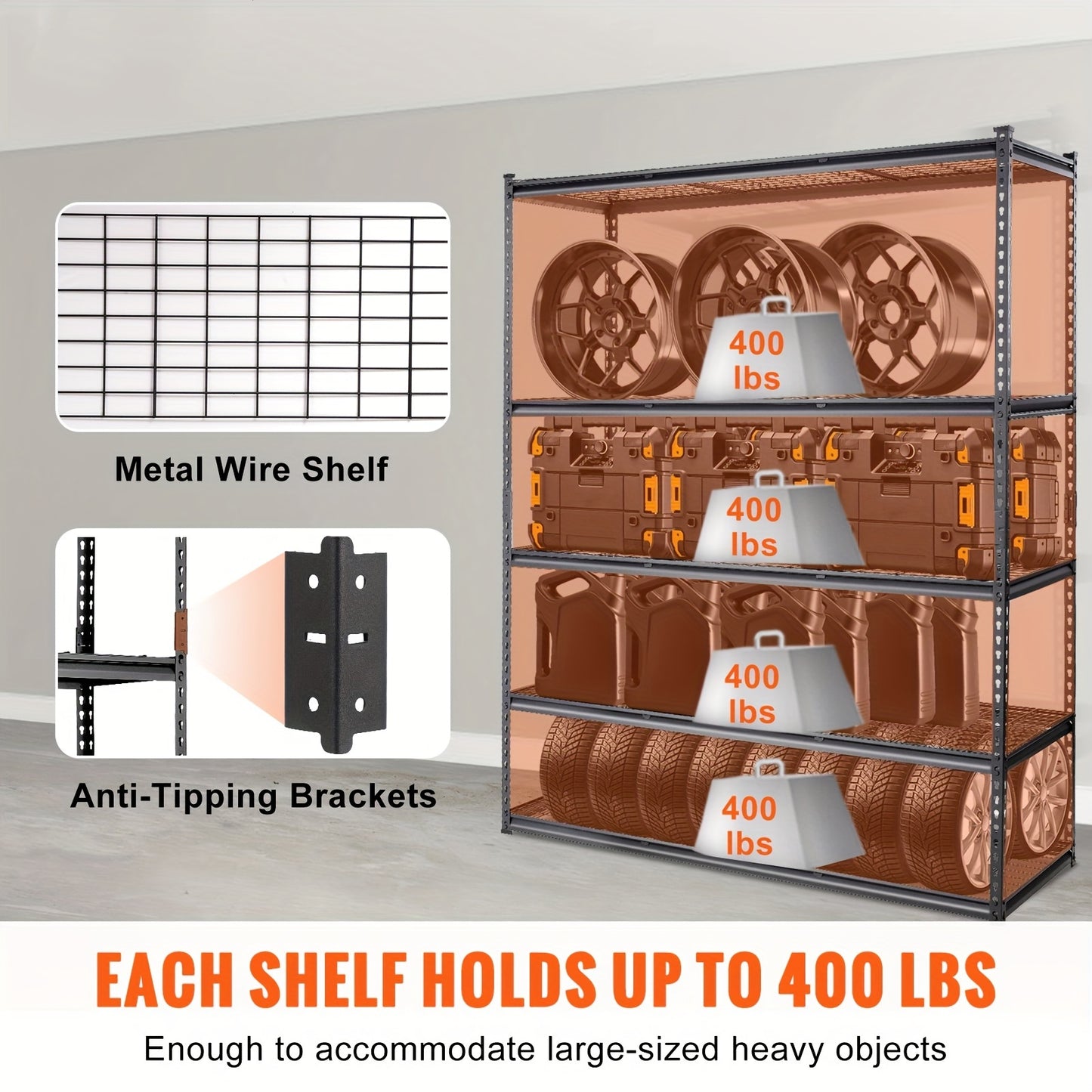 5-Tier Adjustable Storage Shelving Unit - 2000 Lbs Total Capacity, Heavy Duty Garage Shelves, Metal Organizer Wire Rack, Black, 60" L X 24" W X 78" H, Split Into Two Racks, Non-Slip Rubber Feet, Perfect For Kitchen Pantry, Ba