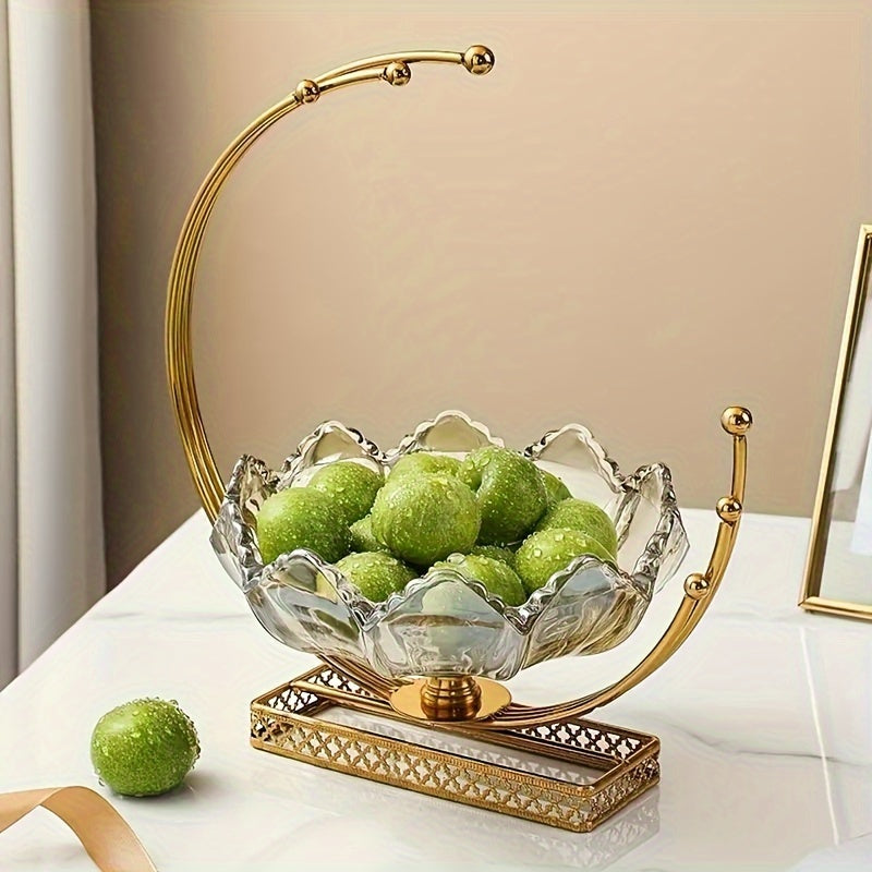 1pc Exquisite Metal Flower Shaped Glass Plate - Luxury European Style Tray for Home Living Room Decoration - Moon Fruit Plate Fashion Design Ornament, Perfect Christmas Valentines Day New Year Gift