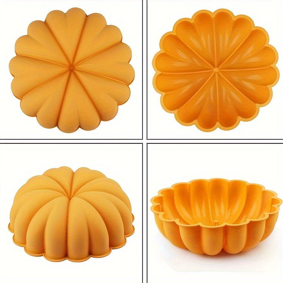 Silicone Pumpkin Cake Bowl - 9.5 Inch (About 25 Cm) Yellow Pumpkin Shaped Silicone Mold, Non-Stick Food Grade Easy Release Cake Mold, Suitable for Bunt Cake, Charlotte, Gelatin, Bread, Fruit Freezing, And Snow Fleece