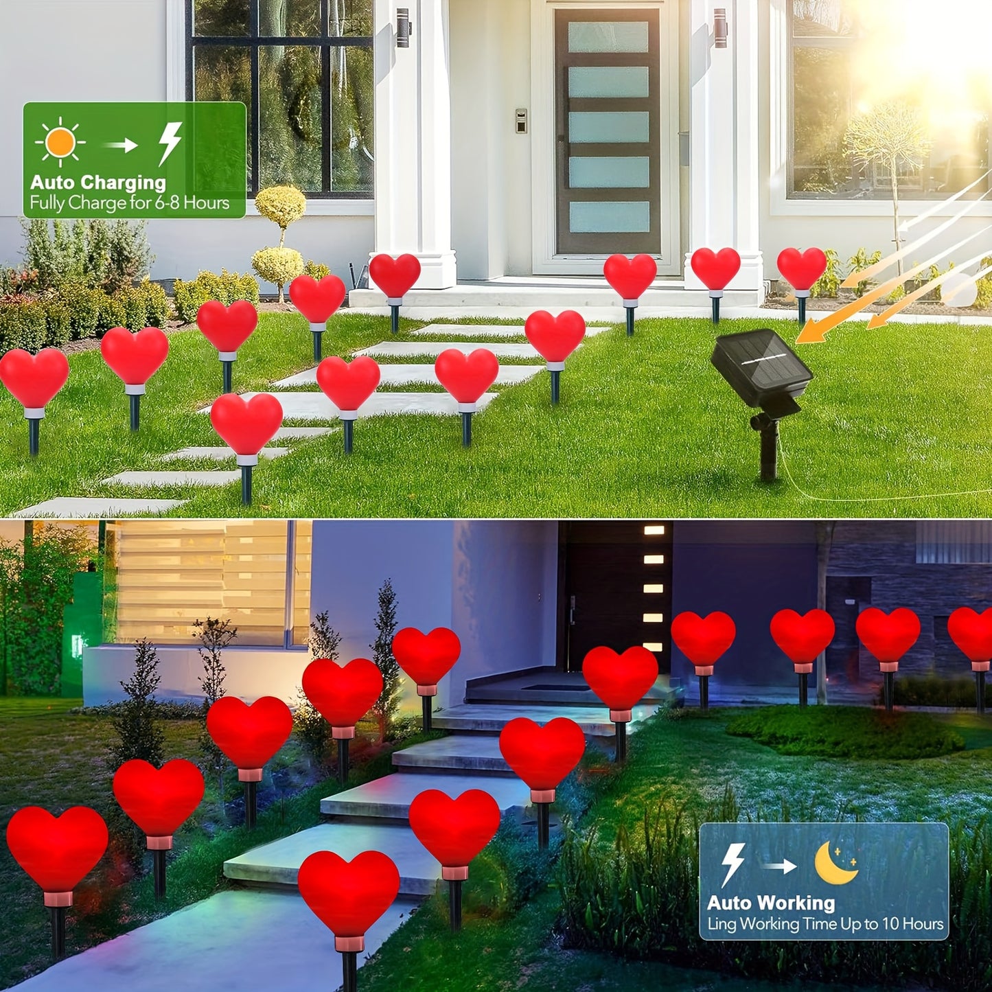 12pcs Heart-Shaped Solar Light, Waterproof Decoration Light With 8 Modes For, Valentine's Day Decorative Light