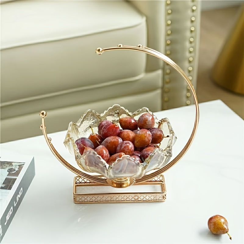 1pc Exquisite Metal Flower Shaped Glass Plate - Luxury European Style Tray for Home Living Room Decoration - Moon Fruit Plate Fashion Design Ornament, Perfect Christmas Valentines Day New Year Gift