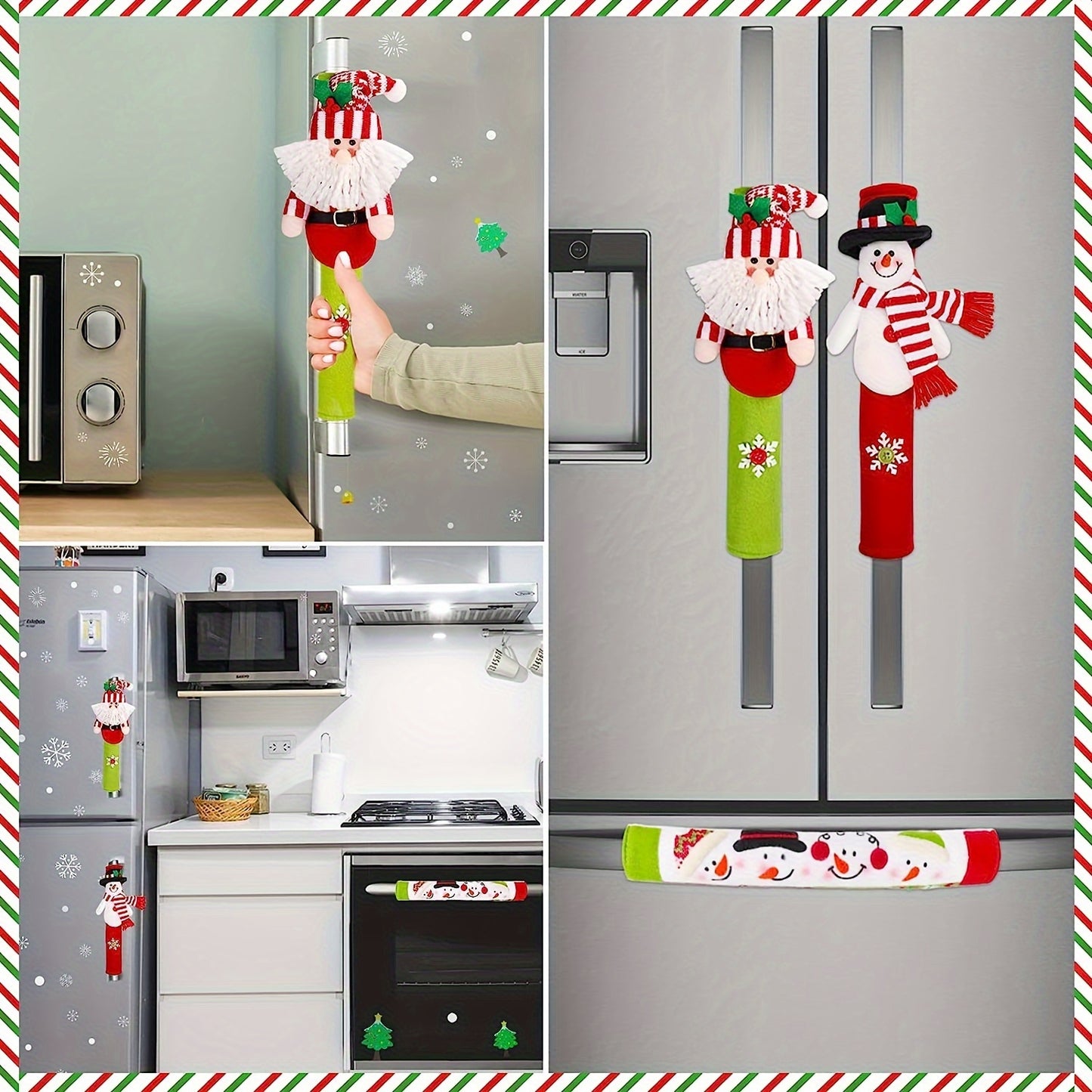 3pcs Christmas & New Year Refrigerator Handle Covers Set - Festive Kitchen Appliance Protectors, Polyester, No Power Needed