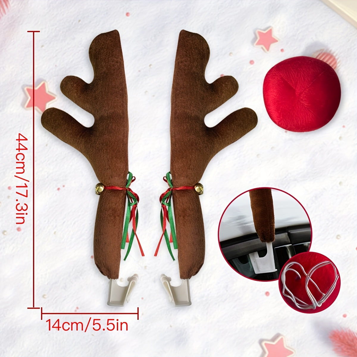 Car Reindeer Antlers & Nose - Window Roof-Top & Grille Rudolph Reindeer Jingle Bell Christmas Costume - Auto Accessories Decoration Kit