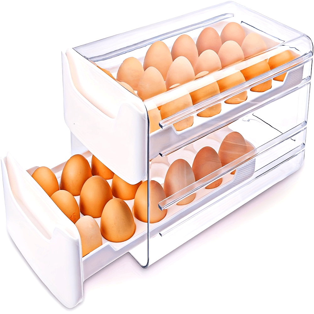 2-Layer Large Capacity Egg Holder - Clear Stackable Plastic Tray with Handles for Fresh Egg Storage - 18 Eggs per Layer, Perfect for Fridge, Kitchen, Home Organization, 12x 6.9x 6 Inches