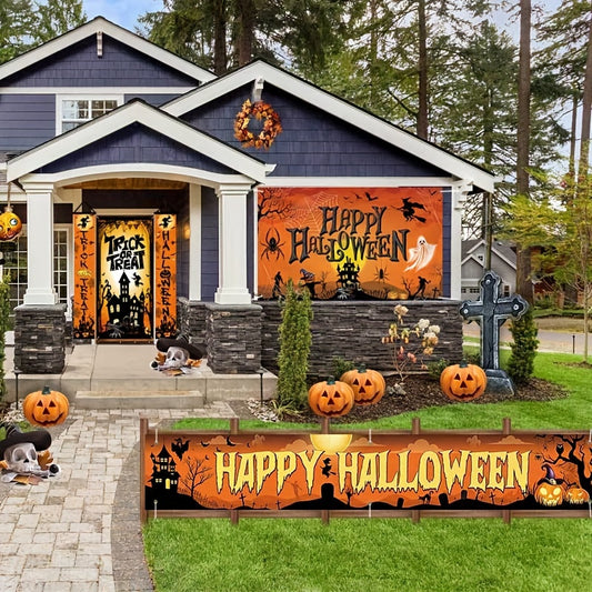 5 Pcs Halloween Banner Set - Indoor Outdoor Porch Decoration, Trick or Treat Sign, Hanging Front Door Signs, Yard Garland Garden Party Supplies, Halloween Backgrounds and Photography Backdrops