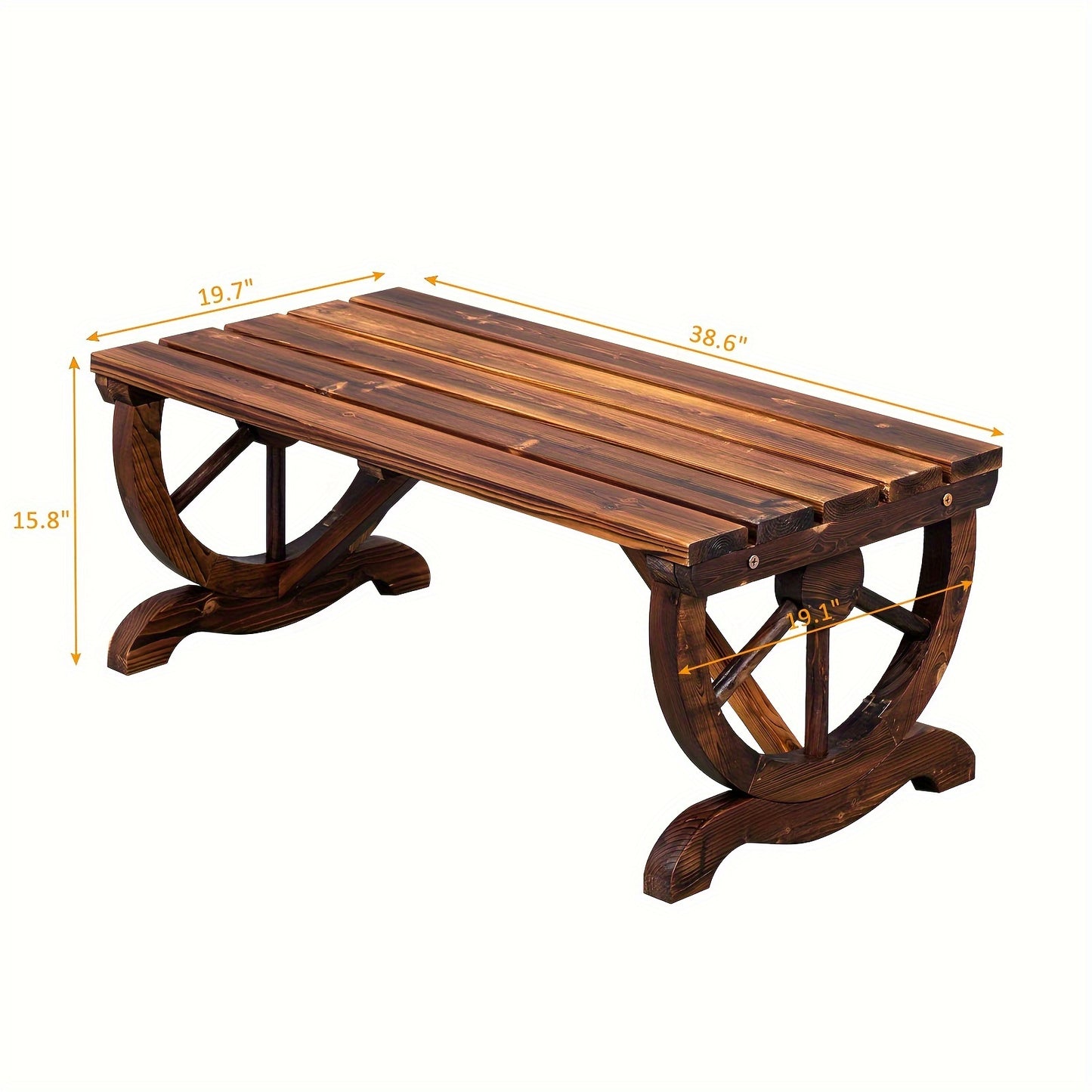 Wooden Bench - 38.5in Long, Cedar Carbide Color, Sturdy Wooden Construction, Easy Mobility with Wooden Wheel