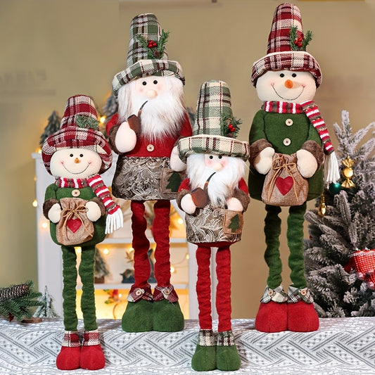 2pcs/set Christmas Decorations Standing Plush, Figurine Snowman Telescopic Length Christmas Plush, Snowman/Santa Claus With Adjustable Legs, Home Decorations Doll, Xmas Party Ornament Holiday Doll Toy Gift (18.5in/24.4in)