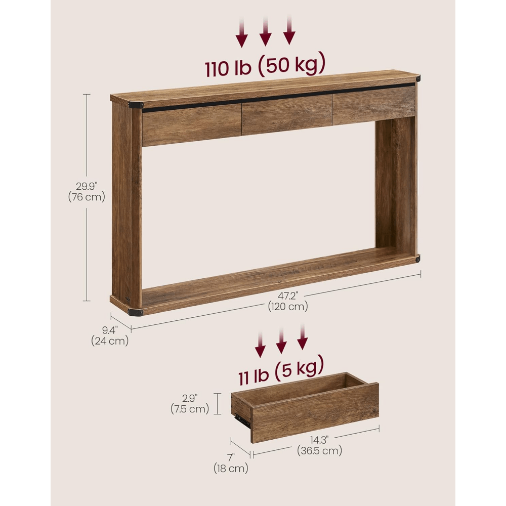 VASAGLE Console Table With Storage, 47.2 Inches Sofa Table Entryway Table, Sofa Table, Behind Couch Table, Narrow Console Table, 2-Tier Console Tables For Entryway, Living Room, Bedroom