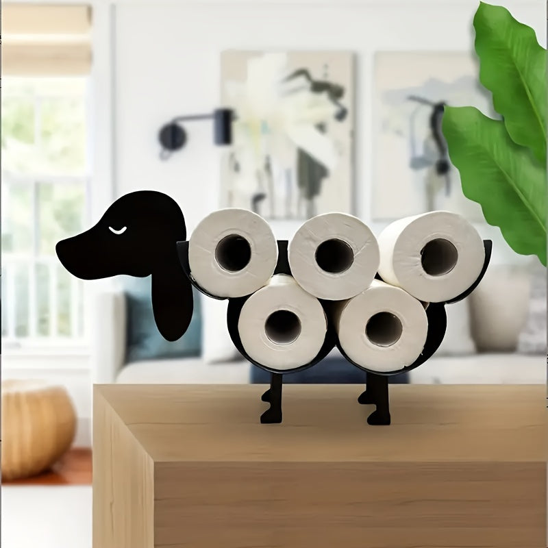 1pc Creative Iron Dog Toilet Paper Holder - Bathroom Tissue Roll Stand with Wrought Iron Design, Free-Standing Tissue Storage Rack and Home Essentials