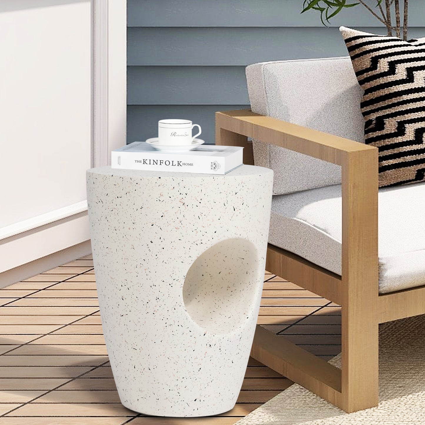 ED Modern Concrete Side Table for Outdoor,18.11" H Accent End Coffee Table Drink Table Nightstand, Unique Plant Stand for Garden Patio Living Room