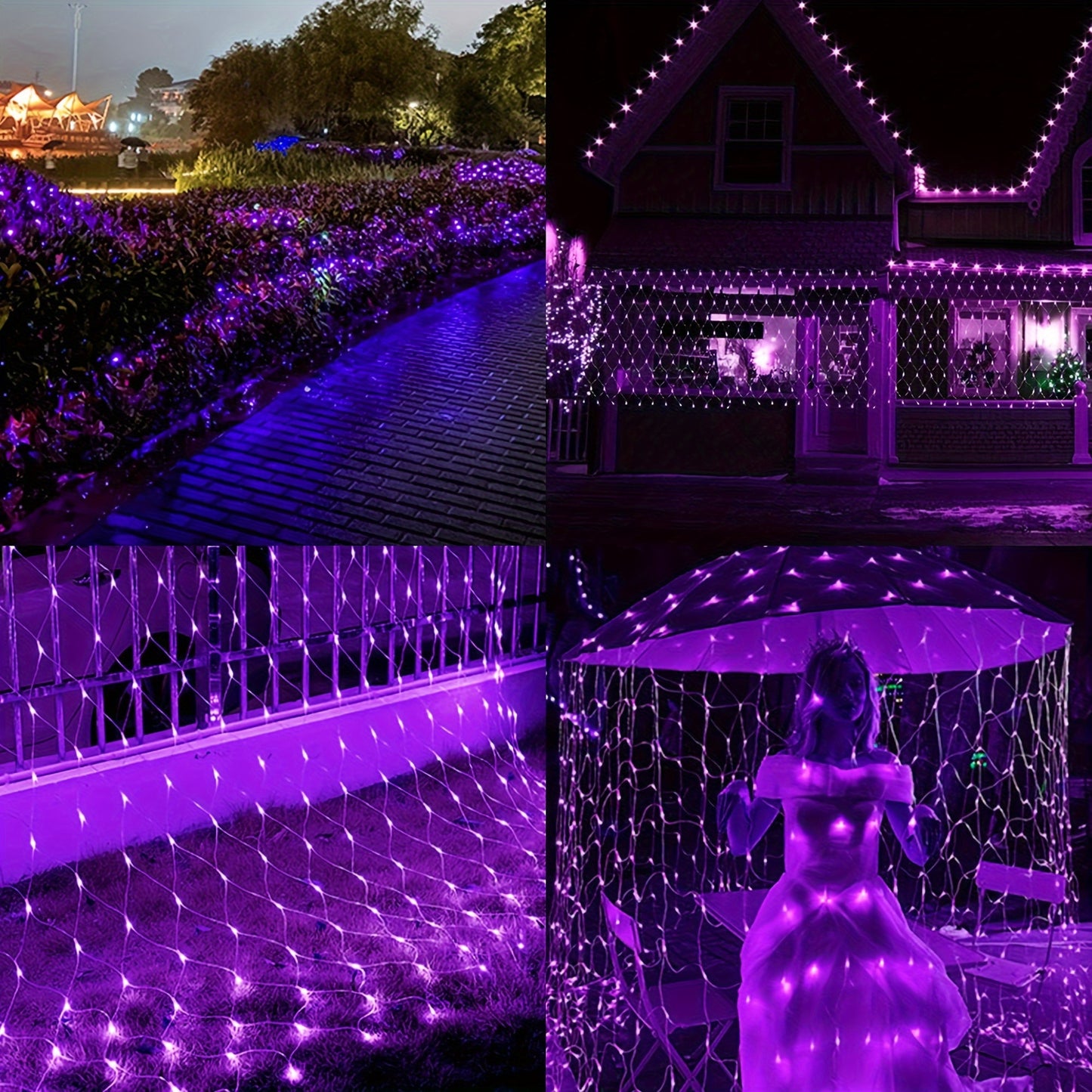 1PC 192LED Purple Grid Net Lights, Halloween Christmas Tree Holiday Wedding Party Fairy Lights Decoration