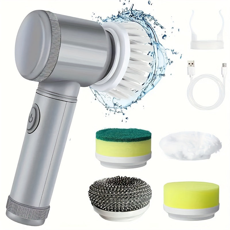 Multi Functional Handheld Electric Cleaning Brush With Five Heads And Six Heads, All Available In Gray And White