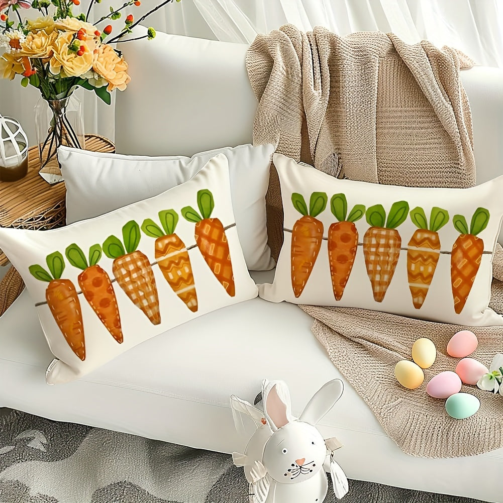 1pc, Contemporary Style Linen Easter Pillow Cover, 12x20inch, Orange Carrots Design, Spring Farmhouse Decor, Zipper Closure, Machine Washable, Multiple Room Compatibility, Woven Fabric, Home Sofa Couch Cushion Case