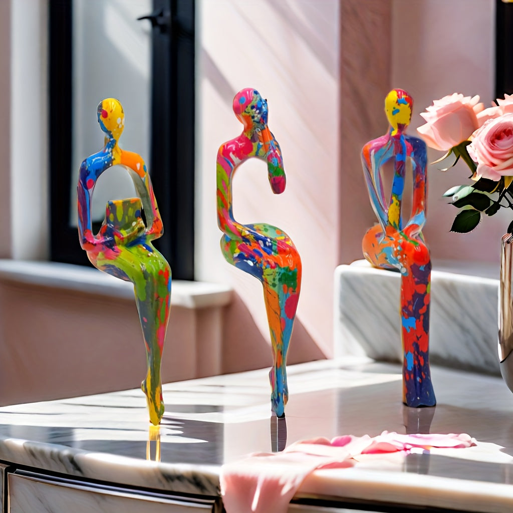 3 Pieces Resin Abstract Figure Statues: Modern, Durable, and Suitable for Home Decoration - Perfect for Any Occasion