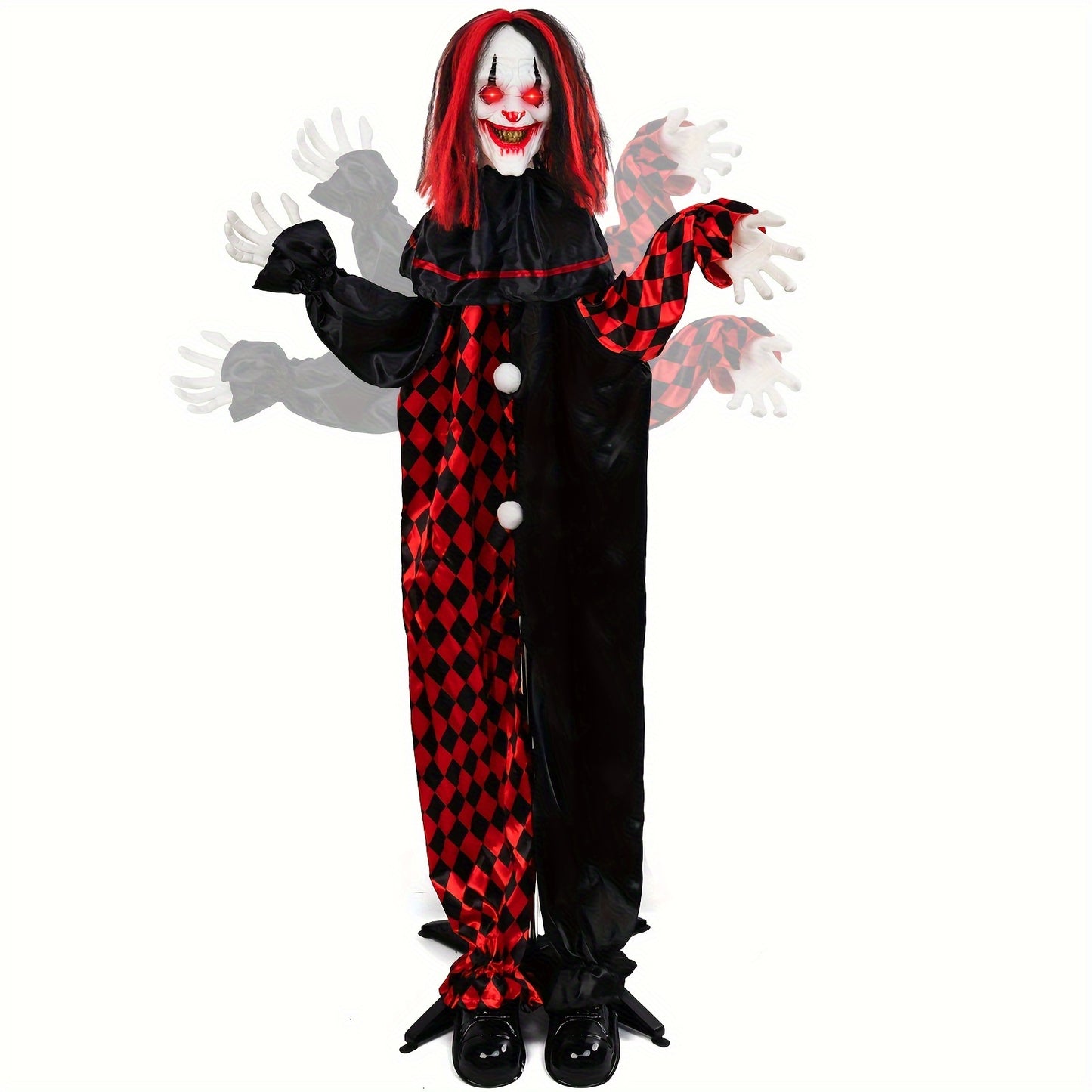 Sound Activated Halloween Scary Clown Decoration - Creepy Animatronic Prop With Glowing Eyes For Outdoor Garden, Yard & Haunted House Decor