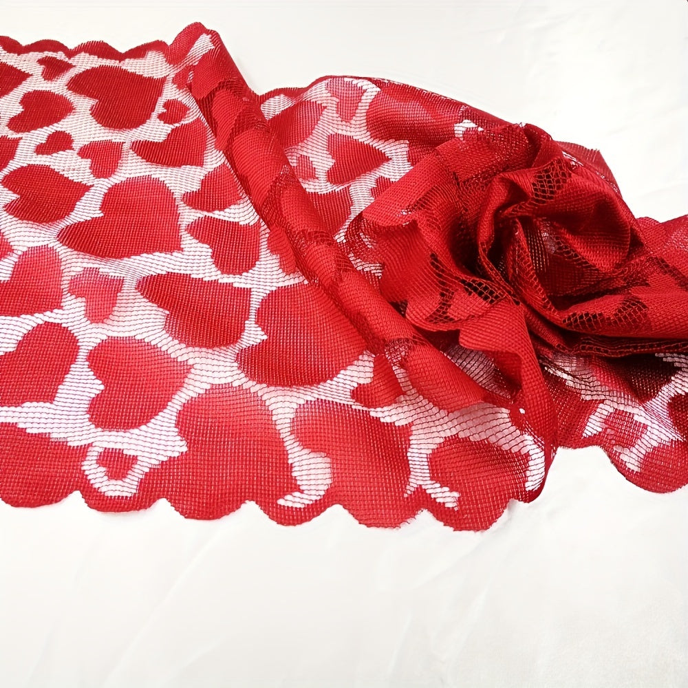 1pc Romantic Red Heart Lace Valentine's Day Table Runner for Home Table Decoration