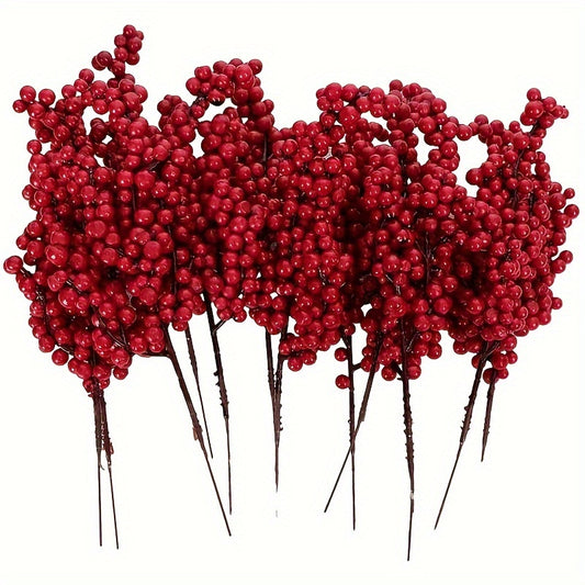 Red Artificial Berries for Christmas Tree Decor, DIY Crafts & Festive Ornaments - Durable Plastic, Ideal for Teens and Up