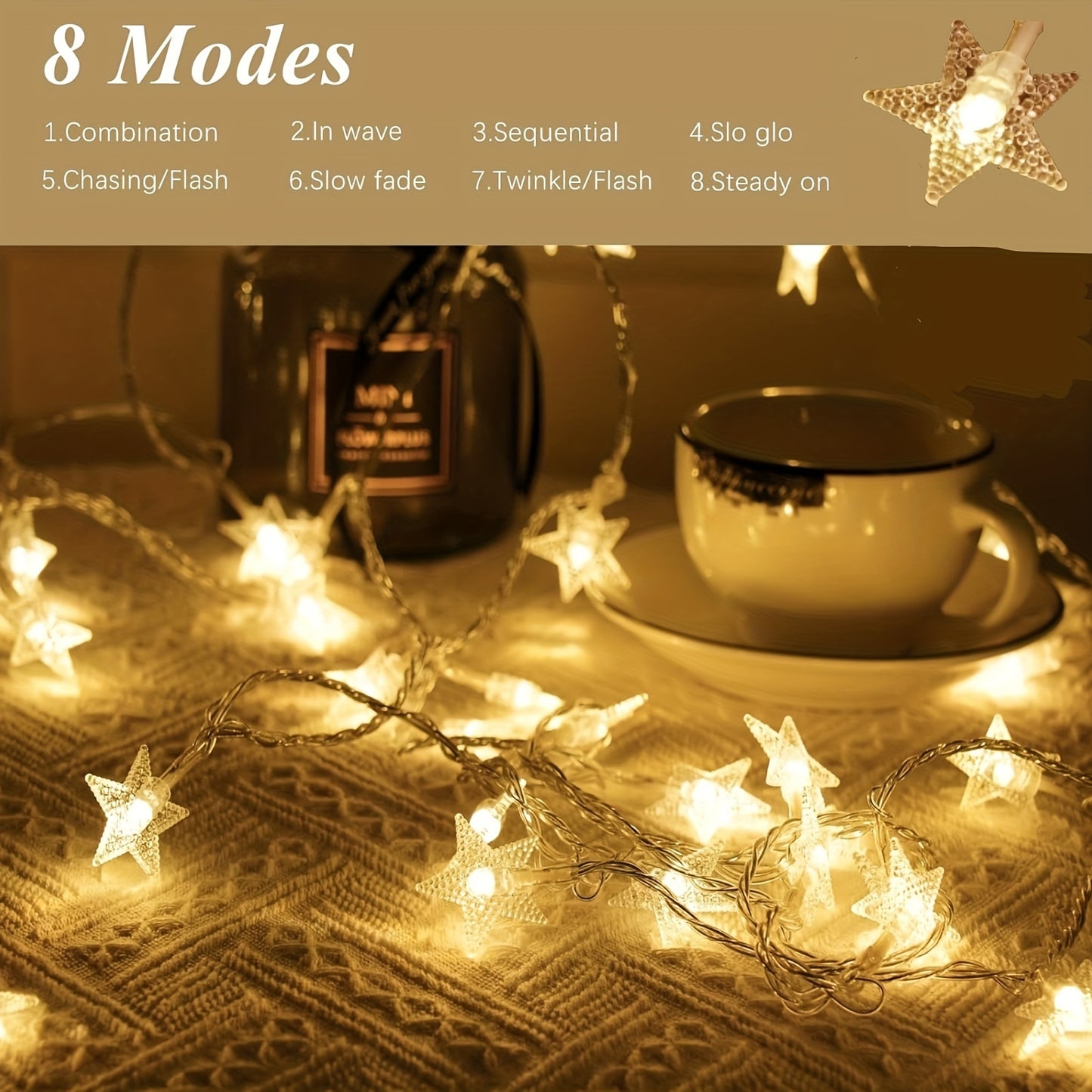 96 LED 50ft Plug In Star String Lights, Warm White Fairy Lights with Remote, 8 Modes for Indoor Outdoor Bedroom Tree Room Classroom Tent Decor