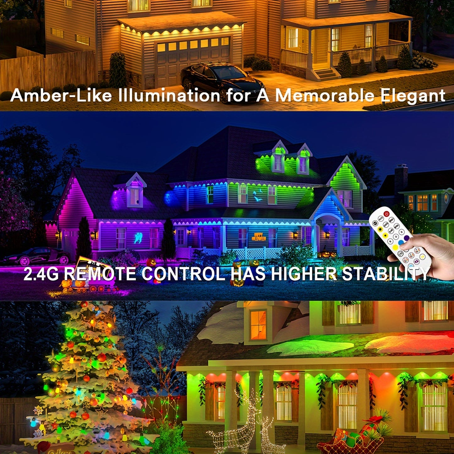 50ft/100ft RGB LED Permanent Eaves Lights, 30led/60led, House Roof Lighting for Party, Valentines Day, Halloween, Christmas