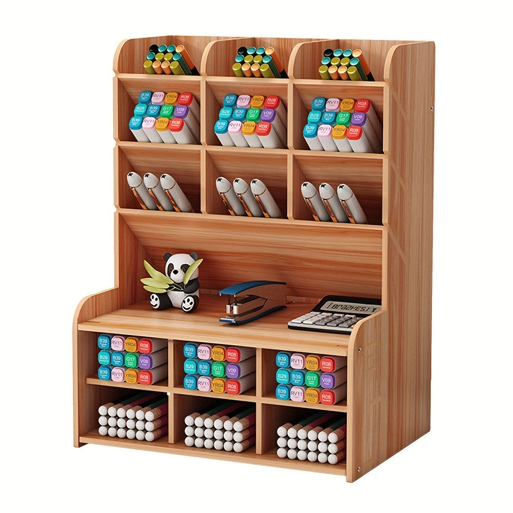 Wooden Desk Organizer Pen Holder Storage Box Wooden Stationery Storage Case DIY Pen Holder Organizer Desk Tidy Pen Holder Office Storage Rack Desktop Stationary for Student Home Office School