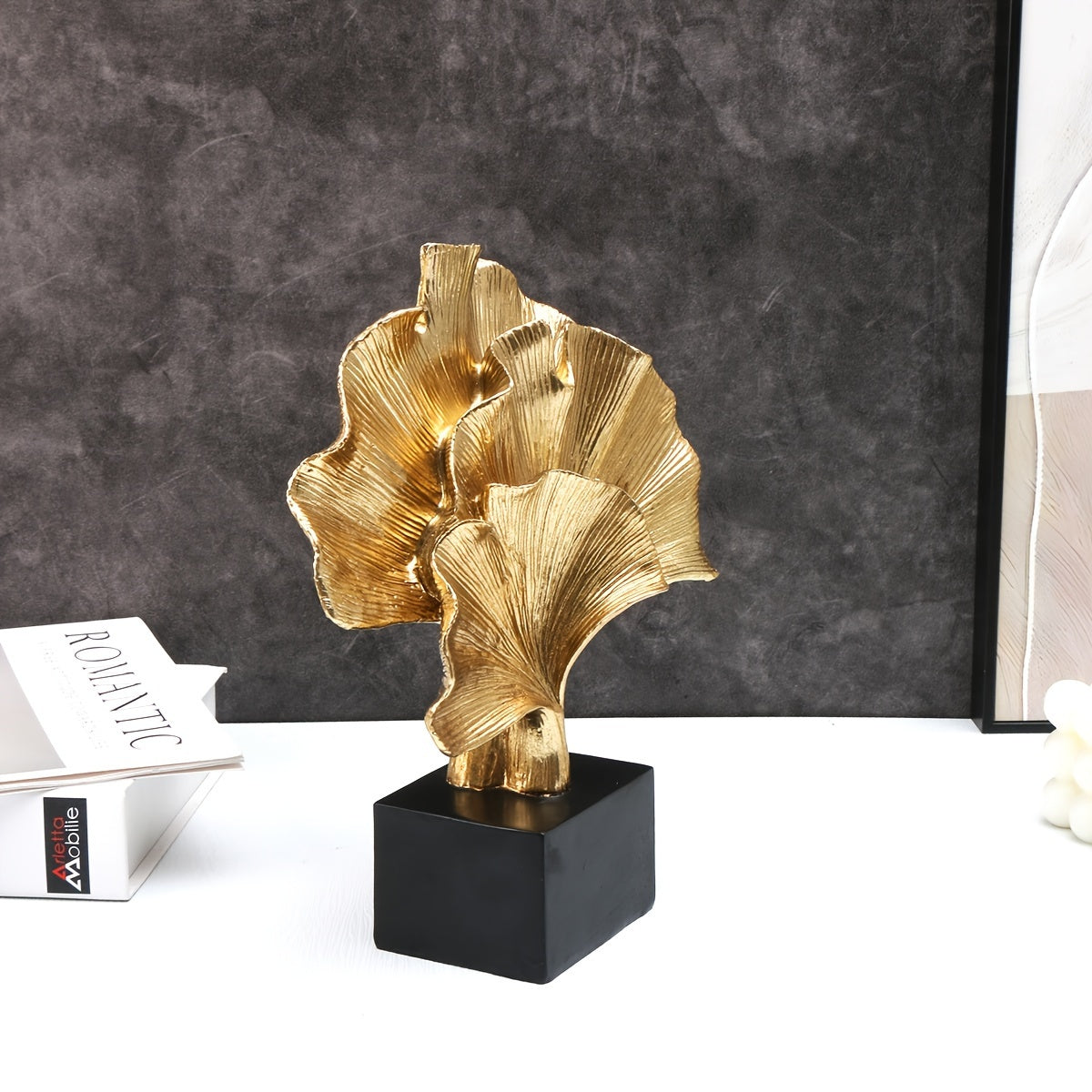 Resin Ginkgo Leaf Figurine - Modern Art Abstract Plant Sculpture for Home Decor, Indoor Use, No Electricity Required