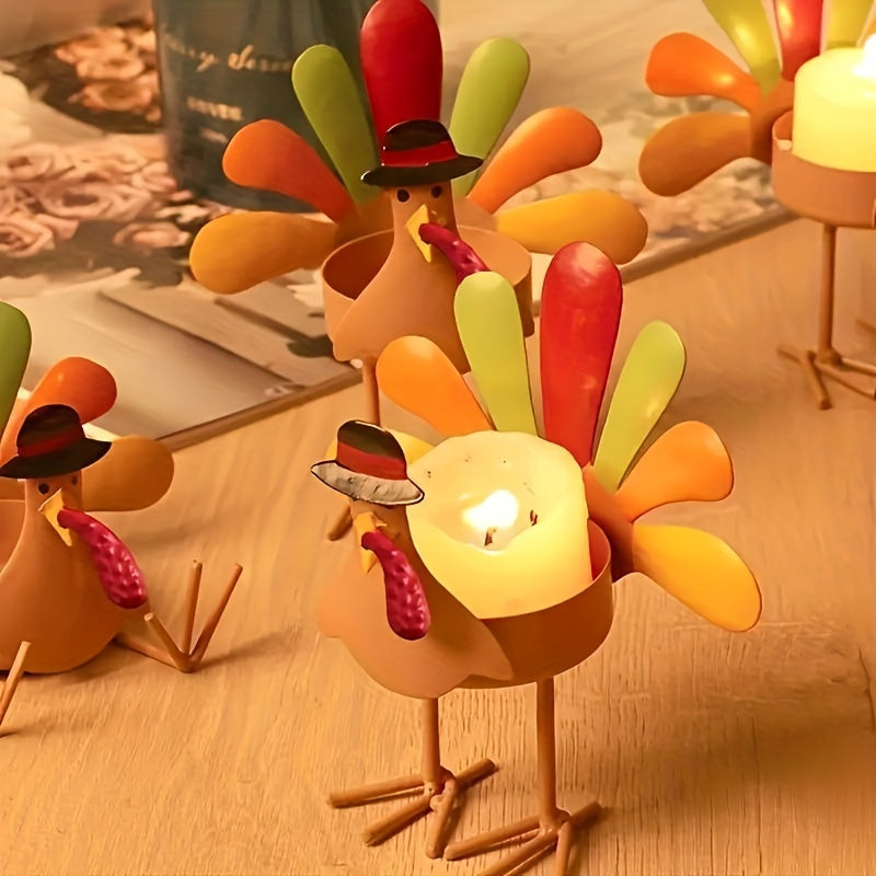 1/2pcs Metal Turkey Tea Light Holders - Perfect for Thanksgiving Table Decor, Home & Office Ambiance Enhancements