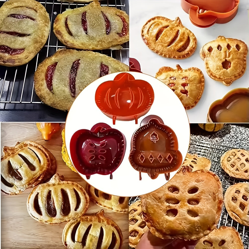 3-Piece Festive Pumpkin, Apple, and Bell Cookie Cutters - Perfect for DIY Baking and Decorating - Made of Food-Safe Plastic