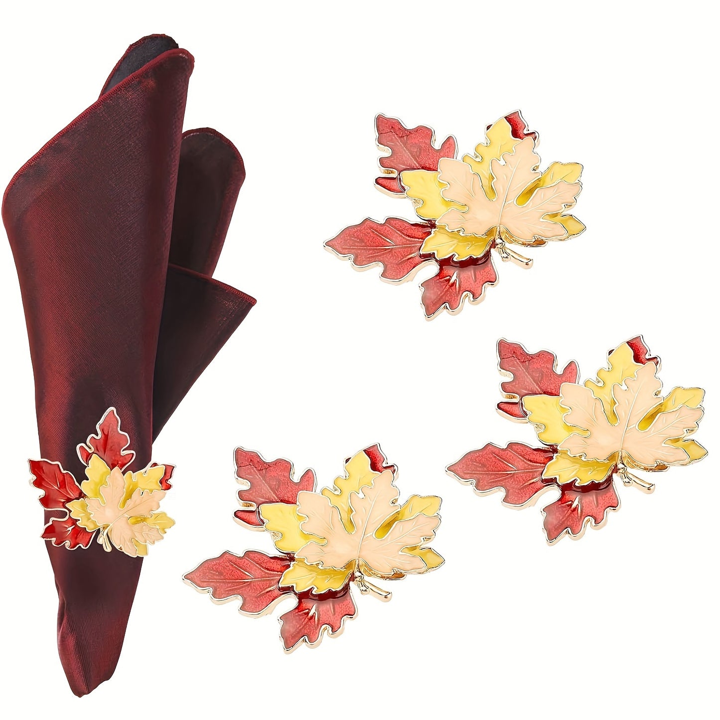 6/12pcs Maple Leaf Napkin Rings, Thanksgiving Napkin Rings, Hotel Tablecloth Rings, Harvest Season Banquet Party Table Decoration, Alloy Napkin Rings