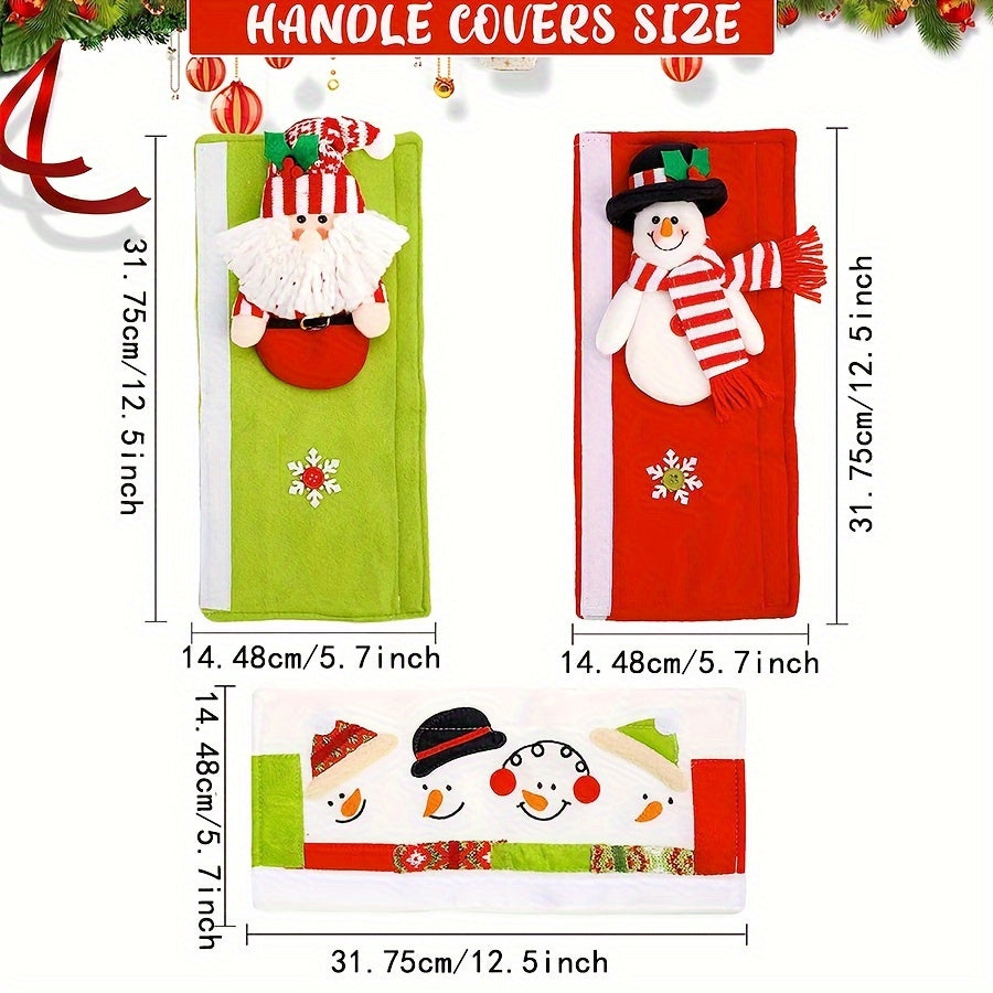 3pcs Christmas & New Year Refrigerator Handle Covers Set - Festive Kitchen Appliance Protectors, Polyester, No Power Needed