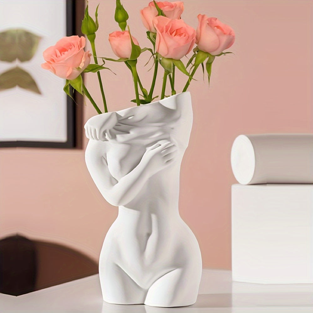 1PC Exquisite Female Body Sculpture Vase - Resin Art Ornament for Desktop Decoration, Flower Arrangement, and Dried Flower Set with Unique Design and Intricate Details