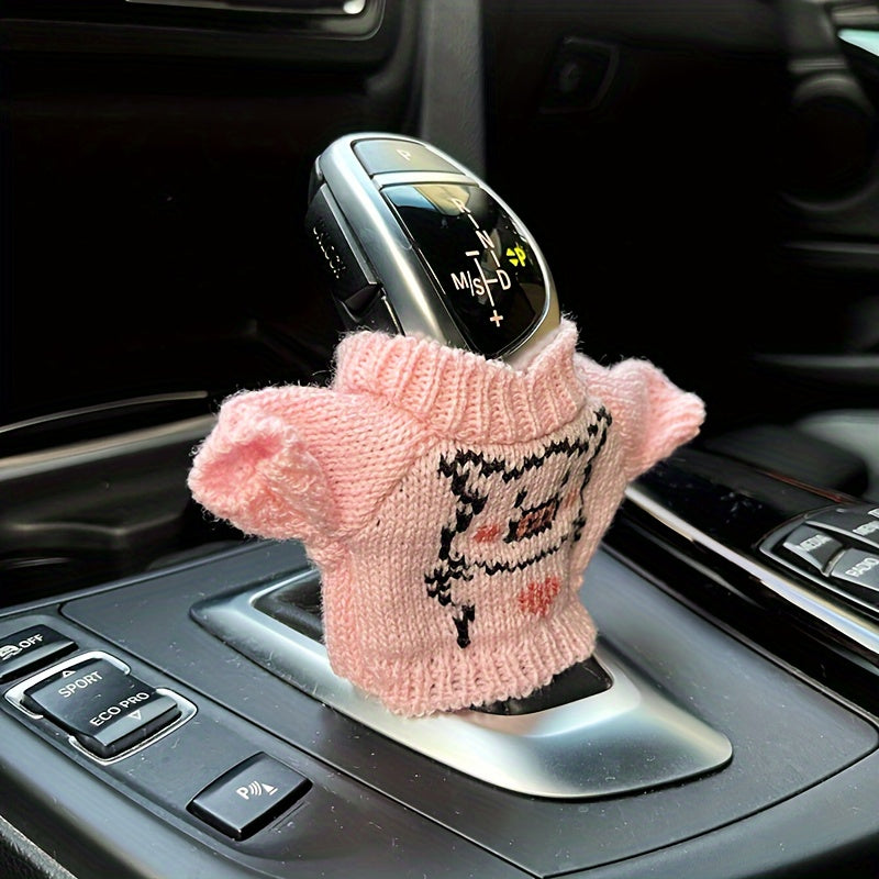 1pc Large-sized Universal Car Gearshift Knob Cover - Fashionable Mini Knitted Sweater Design, Dust-Proof, Fits Car Gear Lever and Gearshift Knob