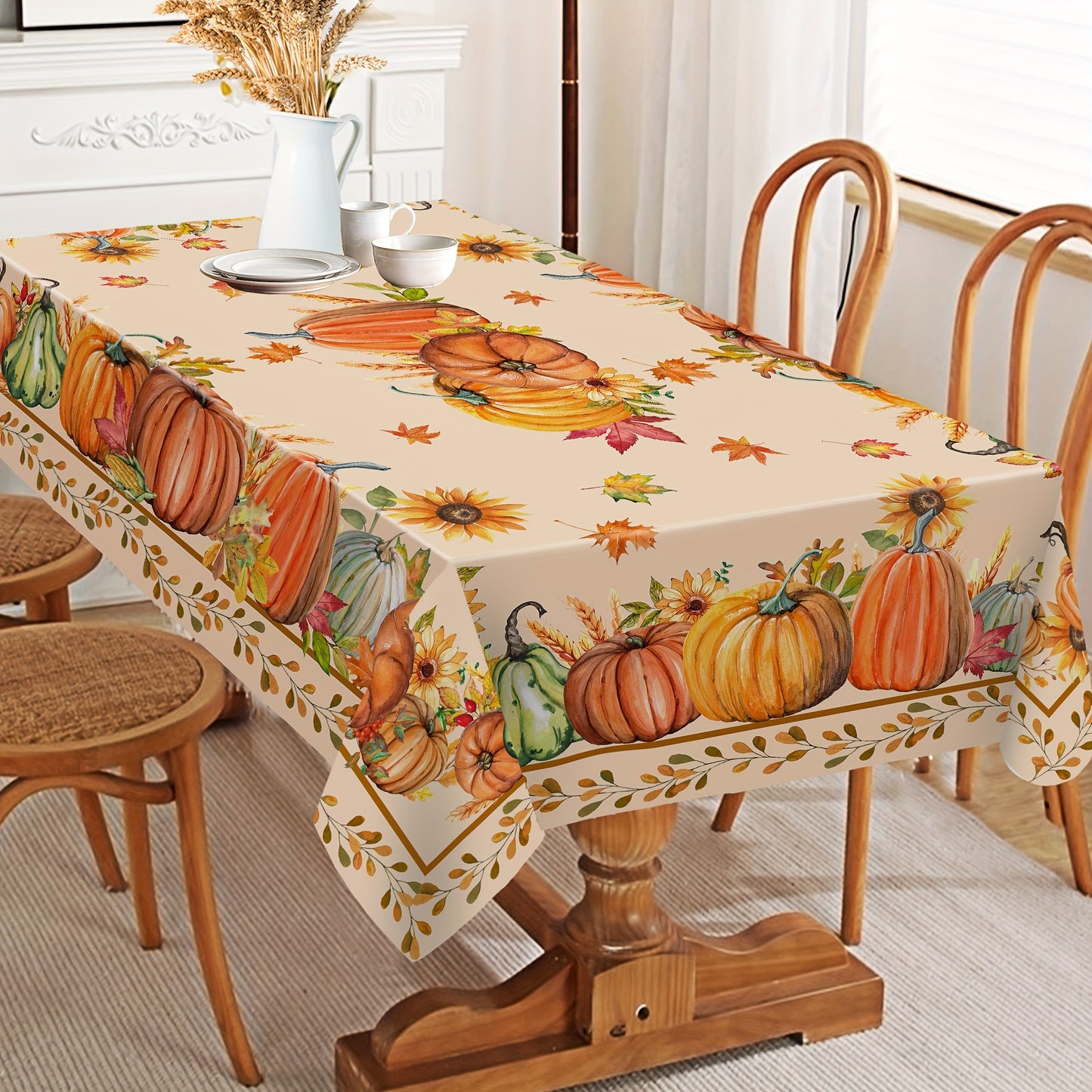 1pc Autumn Party Tablecloth, Orange Pumpkin Print, Perfect Party Decor, Home Supplies, Art Craft Sewing Supplies, Party Tablecloth, Polyester, Machine Woven, Holiday Season: Fall