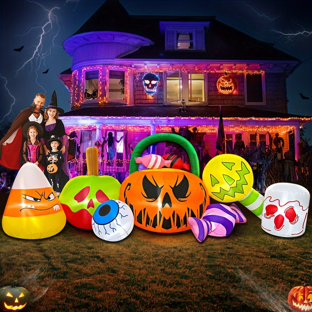 1pc 10 FT LED Light Halloween Inflatables Pumpkin Decoration with Candy Eyeball Combo for Outdoor Decorations Blow Up Inflatables Halloween Decor Holiday Party Lawn Yard Garden