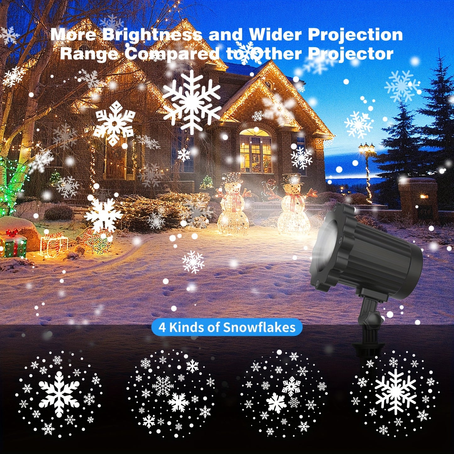 Snowflake Projector Lights, 16.4ft Lead Cord, White Snowfall Show With Remote Control For Halloween Christmas Holiday New Year House Party Decoration