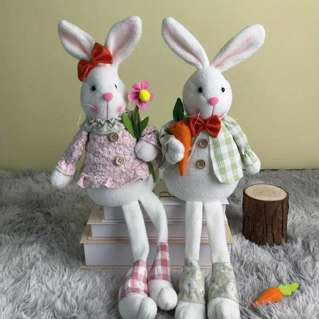 1/2pcs, Rabbit Long Legged Doll Easter Party Decoration Doll Home Atmosphere Decoration Doll Home Decoration Gift Long Eared Rabbit Sitting Dwarf Doll Spring Indoor New Year Decoration Theme Party Decoration