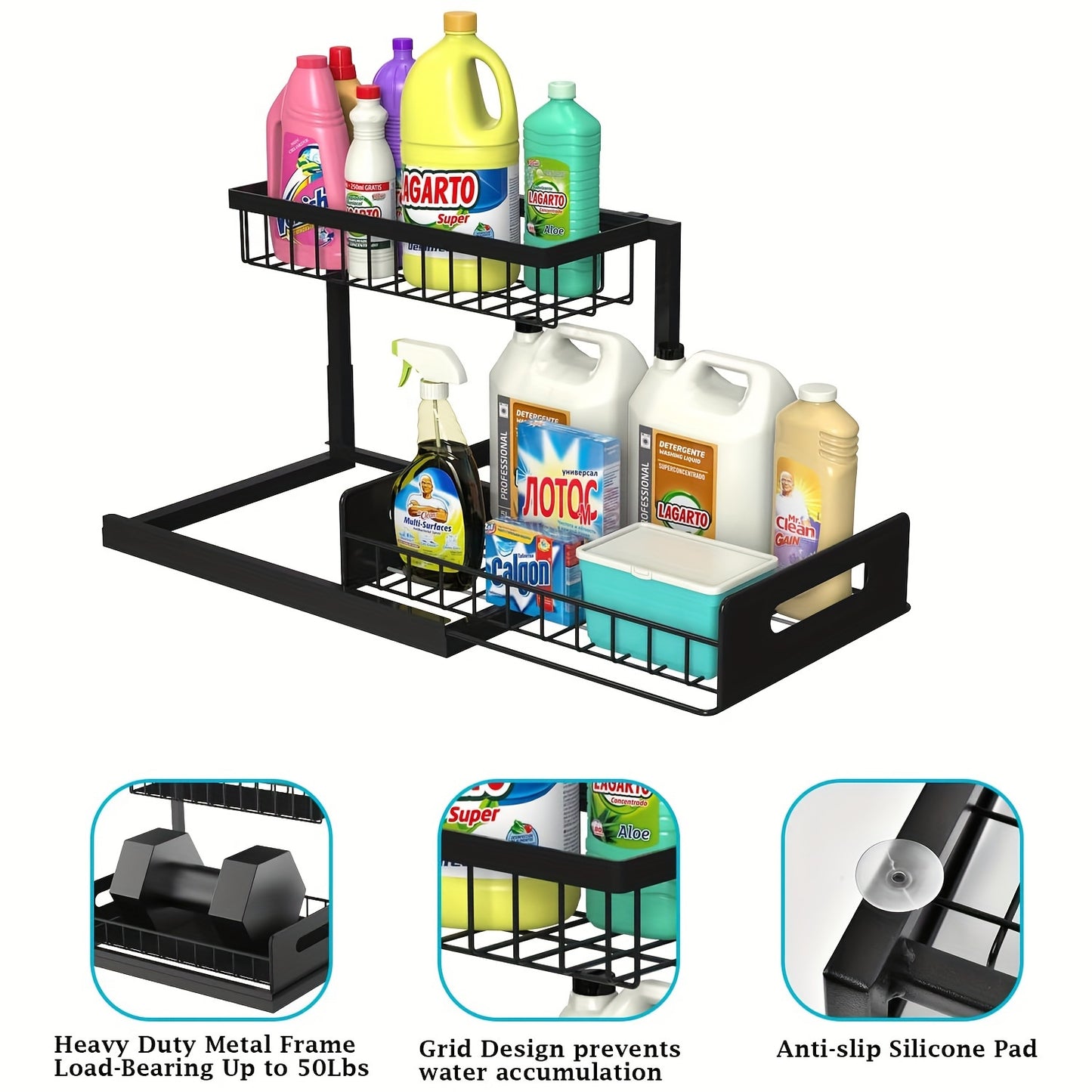 Under Sink Organizer, Pull Out Cabinet Organizer 2 Tier Slide Out Sink Shelf Cabinet Storage Shelves, Under Sink Storage For Kitchen Bathroom Cabinet